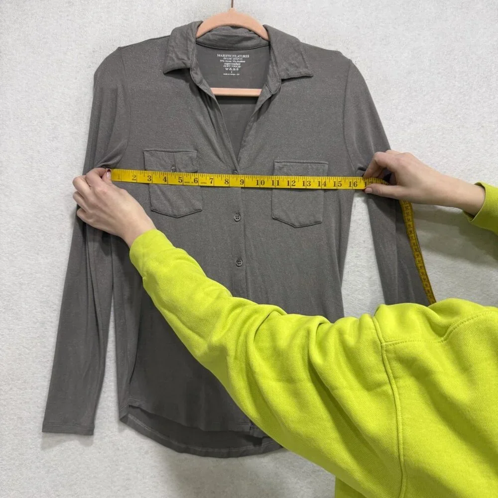 Majestic Filatures Shirt Womens 2 Gray Jersey Button Front Long Sleeve Top - Picture 4 of 8
